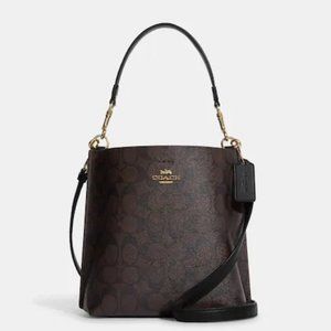 Coach Mollie Bucket Bag 22 Signature Canvas NWOT Big Logo Brown Black Gold